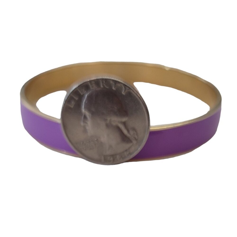 J.Crew Gold Tone Purple Lavender Enamel Bangle Bracelet E961 - Picture 6 of 9
